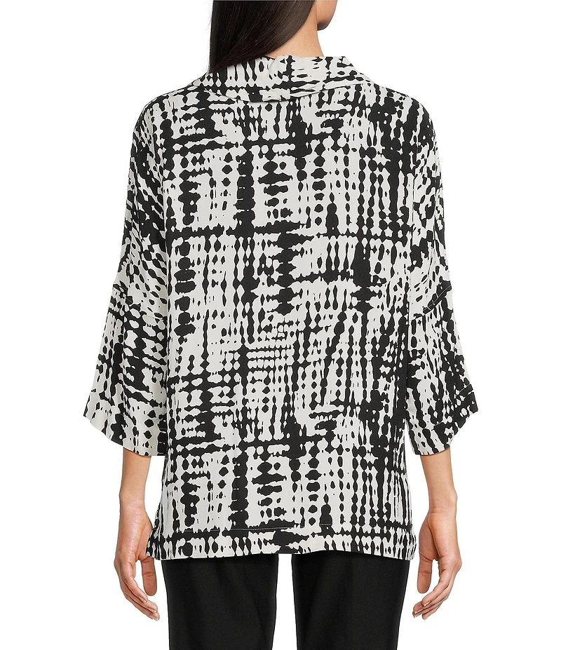 Ali Miles Abstract Brush Stroke Cowl Neck 3/4 Dolman Sleeve Tunic