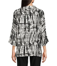 Ali Miles Abstract Brush Stroke Cowl Neck 3/4 Dolman Sleeve Tunic
