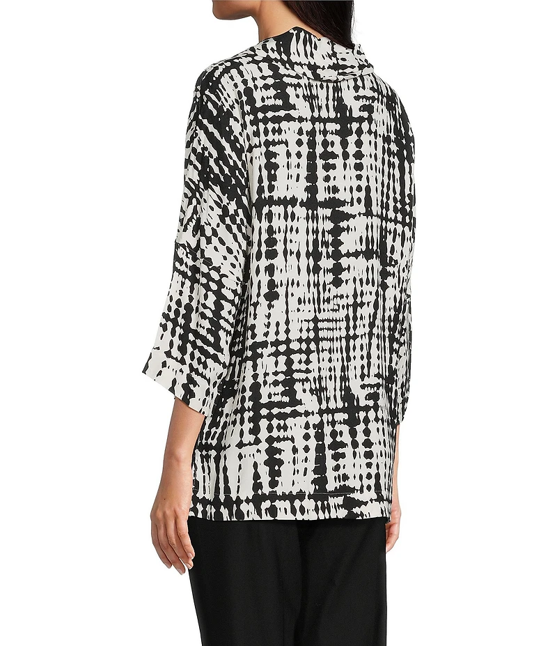 Ali Miles Abstract Brush Stroke Cowl Neck 3/4 Dolman Sleeve Tunic