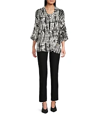 Ali Miles Abstract Brush Stroke Cowl Neck 3/4 Dolman Sleeve Tunic