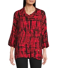 Ali Miles Abstract Brush Stroke Cowl Neck 3/4 Dolman Sleeve Tunic