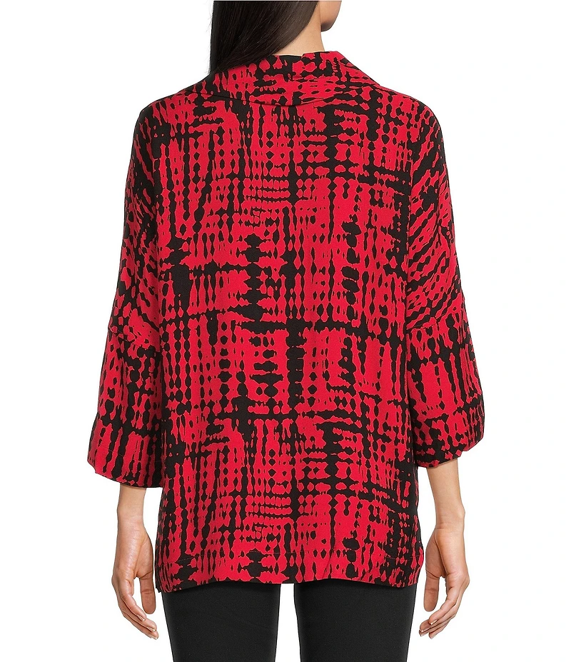 Ali Miles Abstract Brush Stroke Cowl Neck 3/4 Dolman Sleeve Tunic