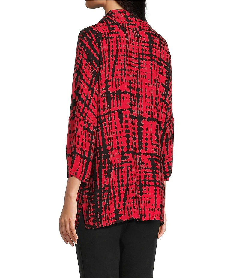 Ali Miles Abstract Brush Stroke Cowl Neck 3/4 Dolman Sleeve Tunic