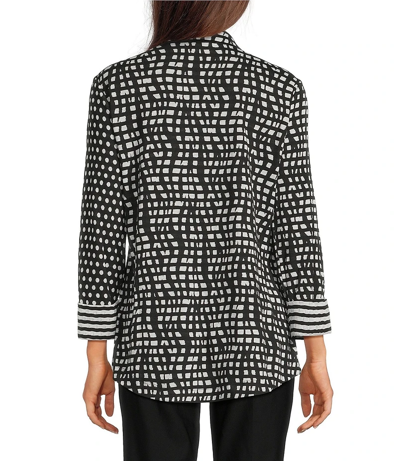 Ali Miles Abstract Dotted Mock Neck Elbow Sleeve Zip-Front Tunic