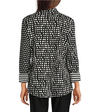 Ali Miles Abstract Dotted Mock Neck Elbow Sleeve Zip-Front Tunic