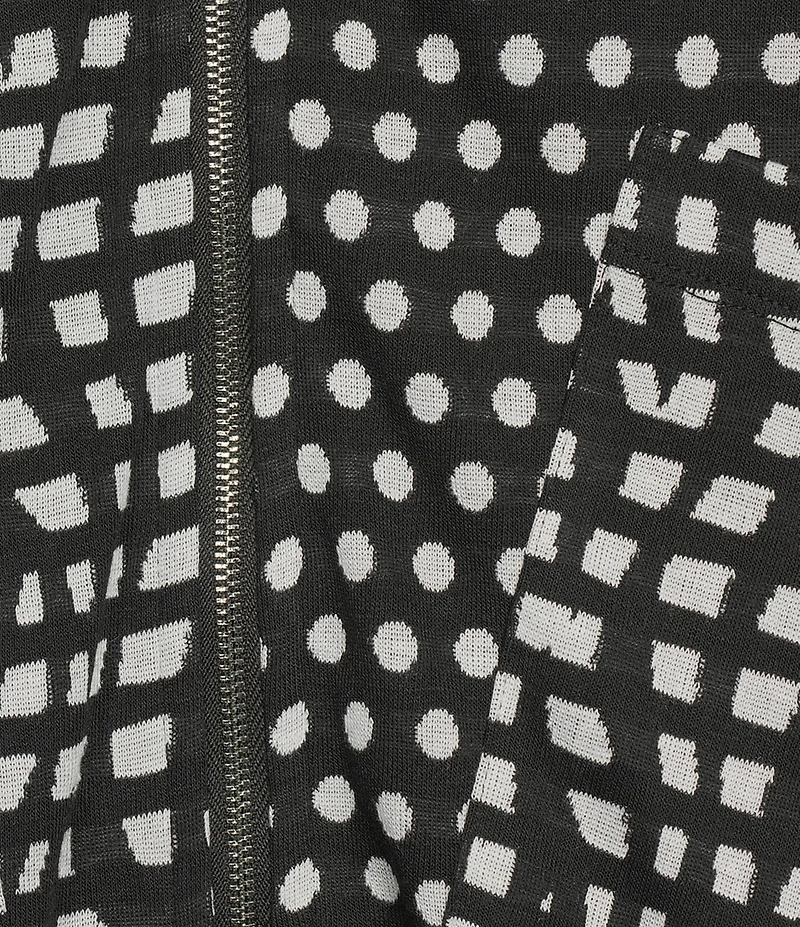 Ali Miles Abstract Dotted Mock Neck Elbow Sleeve Zip-Front Tunic