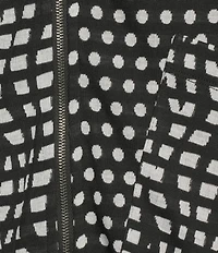 Ali Miles Abstract Dotted Mock Neck Elbow Sleeve Zip-Front Tunic