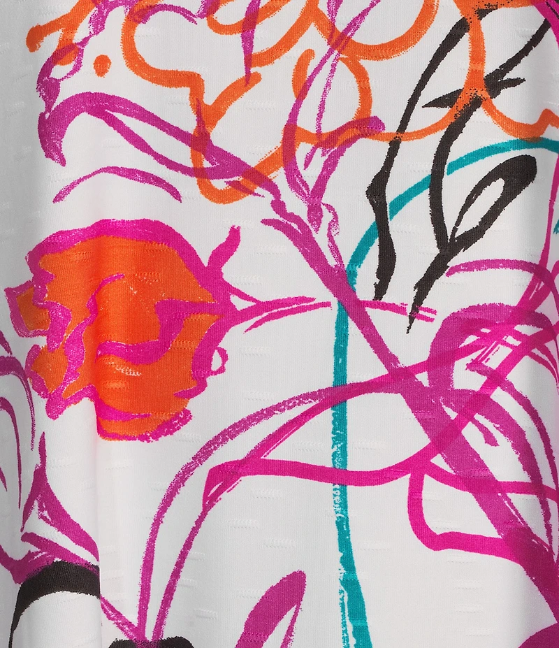Ali Miles Abstract Floral V-Neck 3/4 Cinch Sleeve Tunic