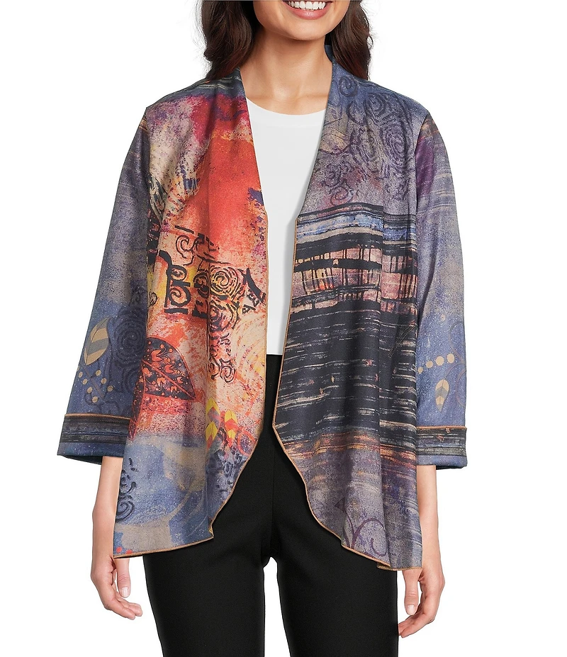 Ali Miles Abstract Multi Media Open Front Jacket