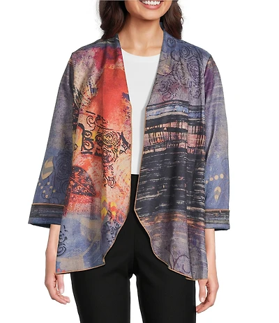 Ali Miles Abstract Multi Media Open Front Jacket