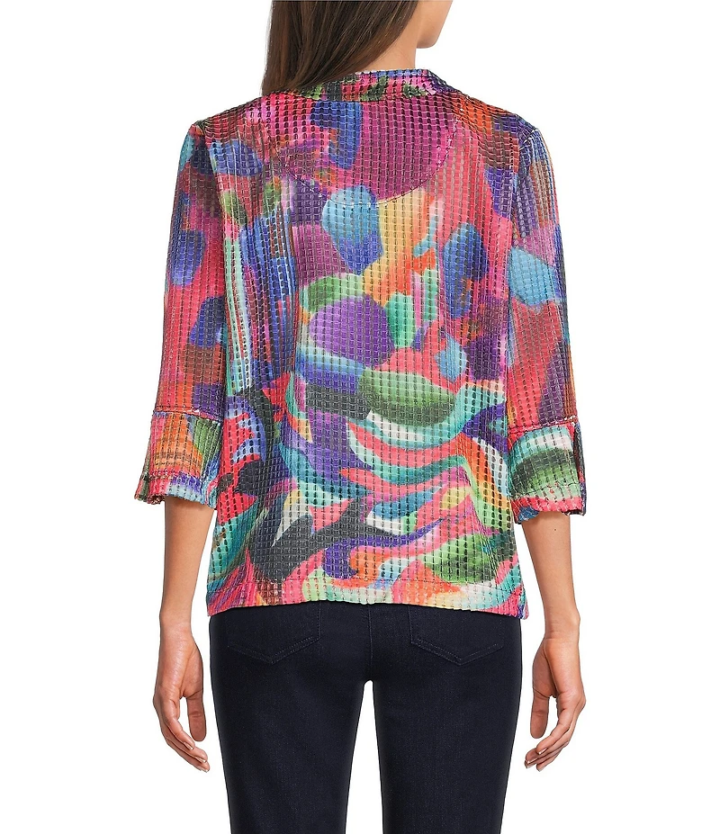 Ali Miles Abstract Multi Print Wire Collar 3/4 Sleeve Button-Front Jacket