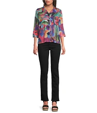 Ali Miles Abstract Multi Print Wire Collar 3/4 Sleeve Button-Front Jacket