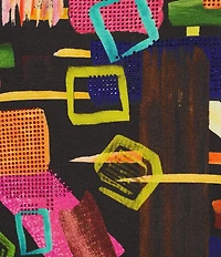 Ali Miles Abstract Multi Stroke Knit V-Neck Long Sleeve Popover Top