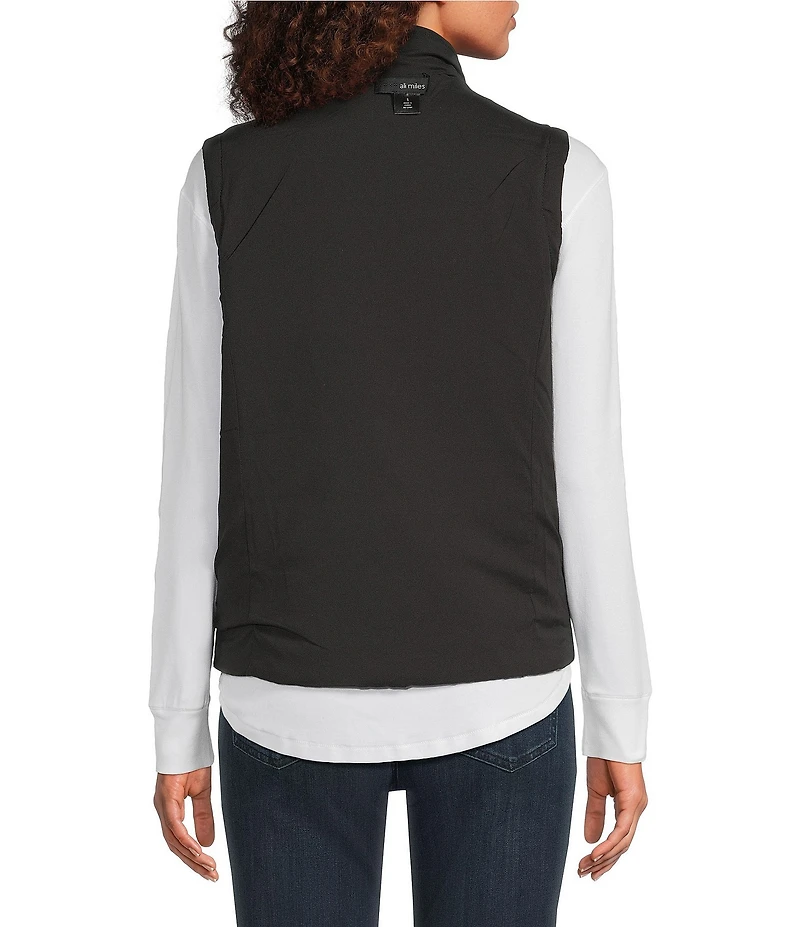 Ali Miles Abstract Print Reversible Mock Neck Sleeveless Zip Front Vest