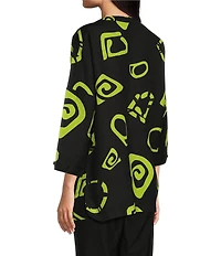Ali Miles Abstract Print Y-Collar 3/4 Sleeve Button Front Tunic