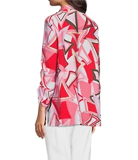 Ali Miles Abstract Print Wire Collar 3/4 Cinch Tie Sleeve Tunic