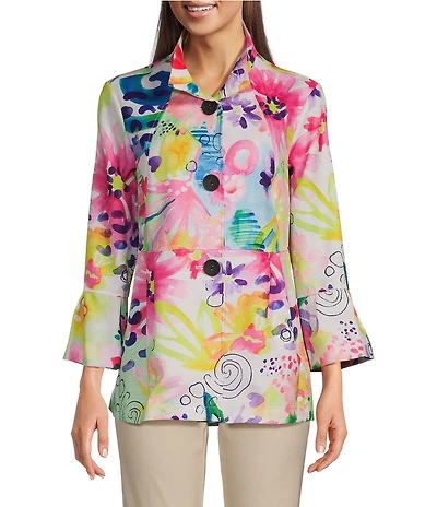 Ali Miles Abstract Wire Collar 3/4 Sleeve Button-Front Jacket