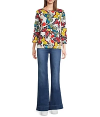 Ali Miles All-Over Butterfly Round Neck 3/4 Sleeve Tunic