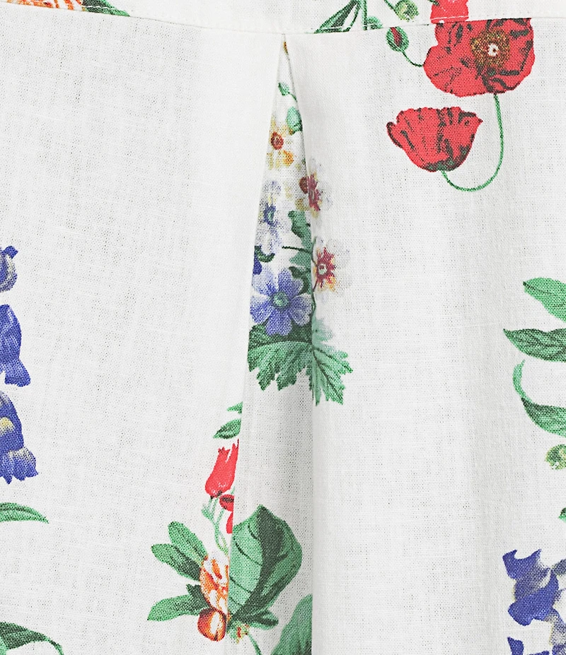 Ali Miles All-Over Floral Multi Print Linen Blend Point Collar Elbow Sleeve Button Front Tunic