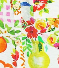 Ali Miles Allover Multi Fruit Print Point Collar 3/4 Roll-Tab Sleeve Button-Front Shirt