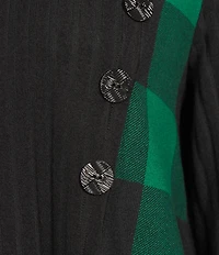 Ali Miles Brushed Buffalo Plaid Textured Knit Cowl Neck 3/4 Sleeve Pullover Tunic