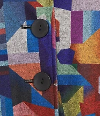 Ali Miles Brushed Knit Abstract Print Wire Collar 3/4 Sleeve Button Front Jacket