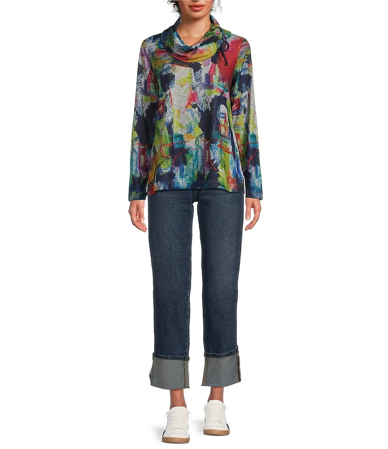 Ali Miles Brushed Knit Cinched Cowl Neck Long Sleeve Pullover