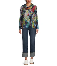 Ali Miles Brushed Knit Cinched Cowl Neck Long Sleeve Pullover