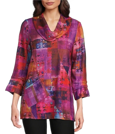 Ali Miles Brushed Knit Funnel Neck 3/4 Sleeve Popover Tunic