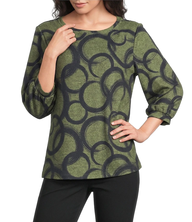 Ali Miles Brushed Knit Round Neck 3/4 Sleeve Tunic