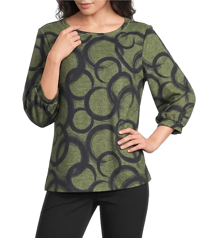 Ali Miles Brushed Knit Round Neck 3/4 Sleeve Tunic