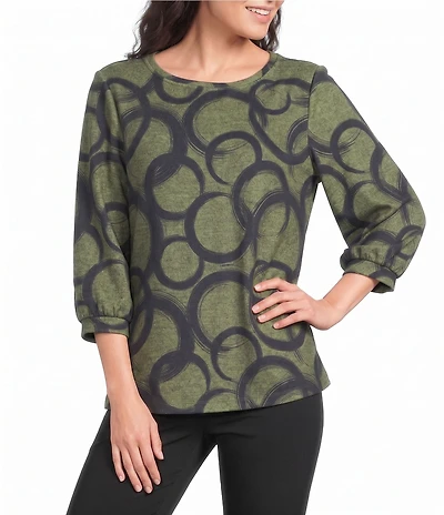 Ali Miles Brushed Knit Round Neck 3/4 Sleeve Tunic