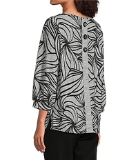 Ali Miles Brushed Knit Stripe Round Neck 3/4 Cuff Sleeve Tunic