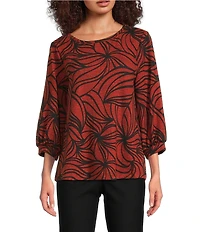 Ali Miles Brushed Knit Stripe Round Neck 3/4 Cuff Sleeve Tunic