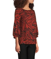 Ali Miles Brushed Knit Stripe Round Neck 3/4 Cuff Sleeve Tunic