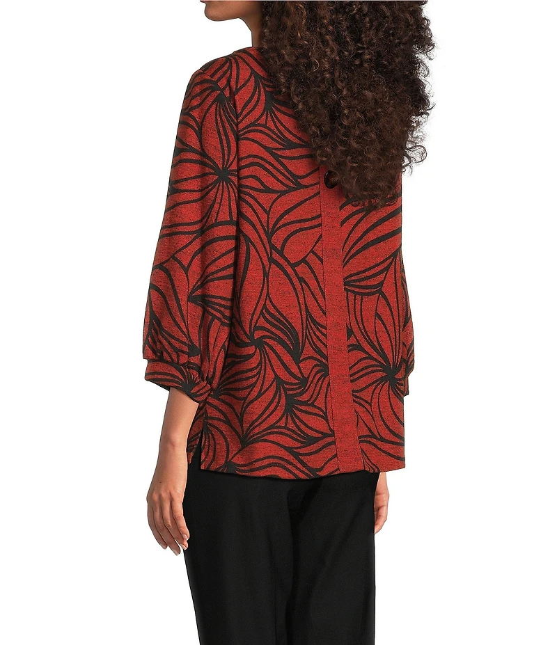 Ali Miles Brushed Knit Stripe Round Neck 3/4 Cuff Sleeve Tunic