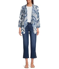 Ali Miles Burnout Knit 3/4 Sleeve Open-Front Kimono Jacket