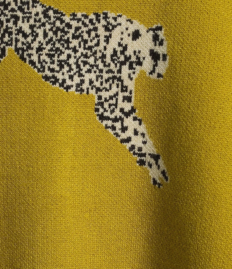Ali Miles Cheetah Jacquard Print Mock Neck Long Sleeve Popover Sweater