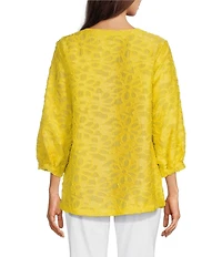 Ali Miles Clipped Jacquard Split V-Neck 3/4 Sleeve Tunic