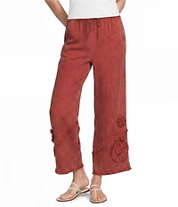 Ali Miles Coordinating Applique Drawstring Straight Pull-On Pants