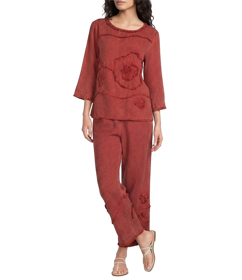 Ali Miles Coordinating Applique Drawstring Straight Pull-On Pants