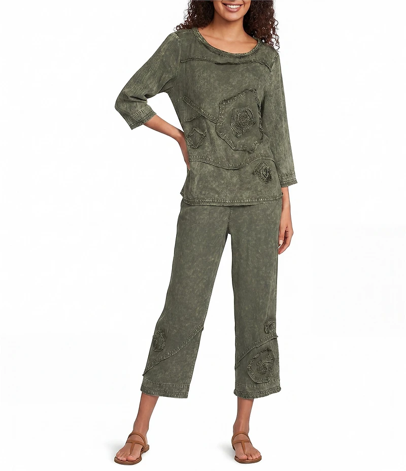 Ali Miles Coordinating Applique Drawstring Straight Pull-On Pants