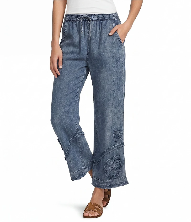 Ali Miles Coordinating Applique Drawstring Straight Pull-On Pants