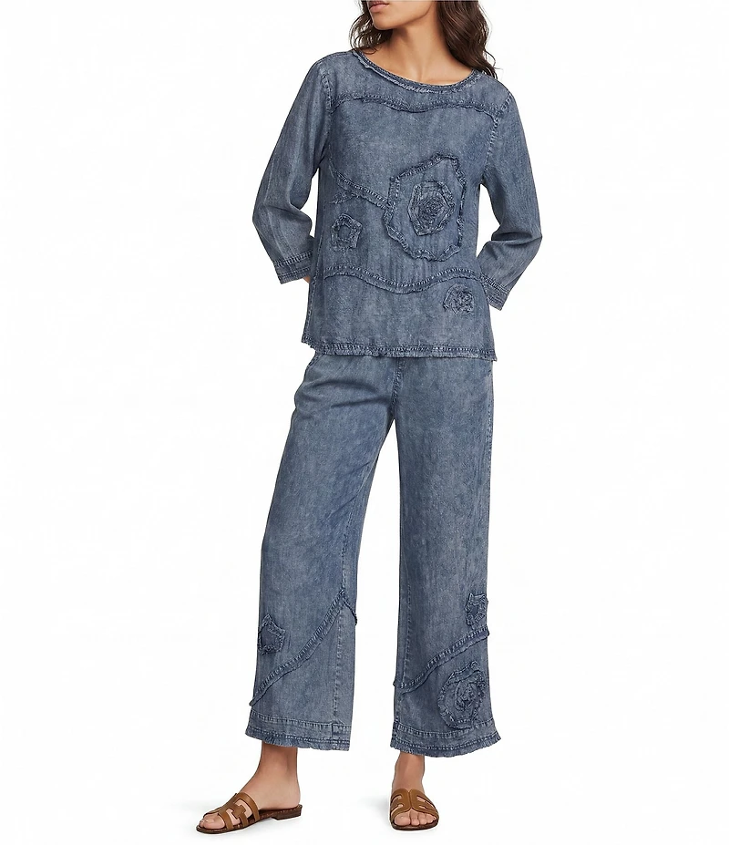 Ali Miles Coordinating Applique Drawstring Straight Pull-On Pants