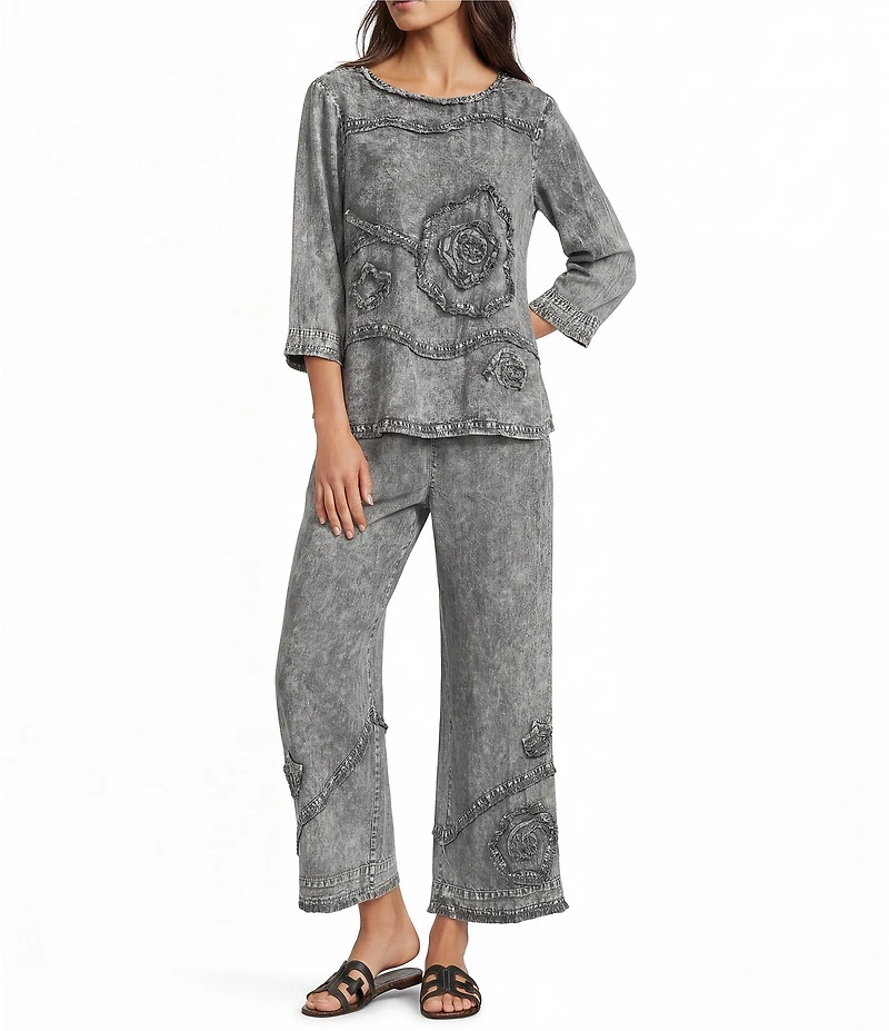 Ali Miles Coordinating Applique Drawstring Straight Pull-On Pants