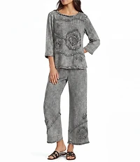Ali Miles Coordinating Applique Drawstring Straight Pull-On Pants