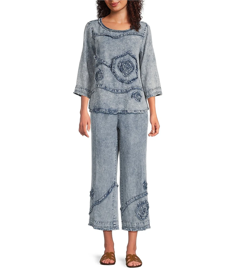 Ali Miles Coordinating Applique Drawstring Straight Pull-On Pants