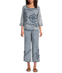 Ali Miles Coordinating Applique Drawstring Straight Pull-On Pants