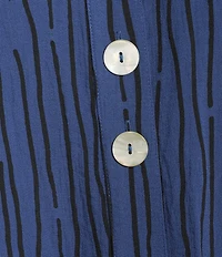 Ali Miles Crinkle Woven Abstract Stripe Wire Collar 3/4 Sleeve Button Front Tunic