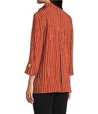 Ali Miles Crinkle Woven Abstract Stripe Wire Collar 3/4 Sleeve Button Front Tunic